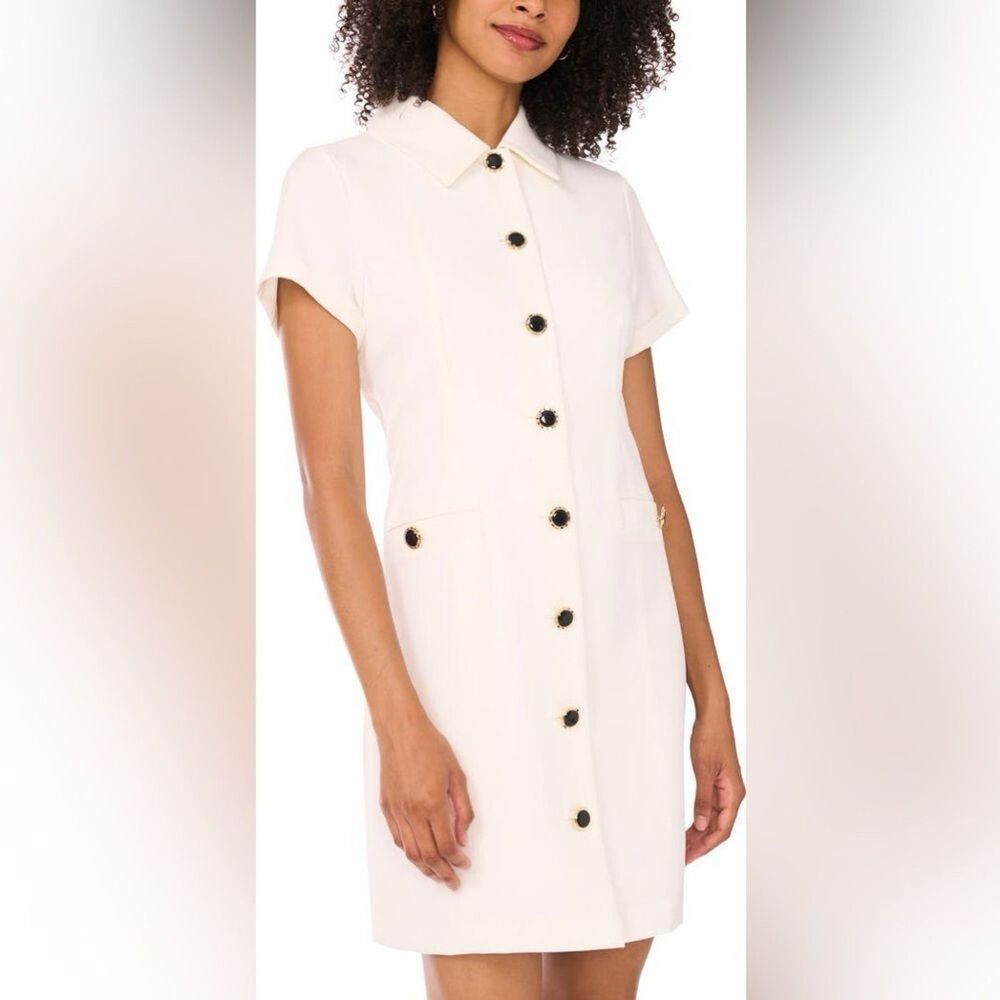 Ted Baker Cream Button-Up Mini Dress Size Medium